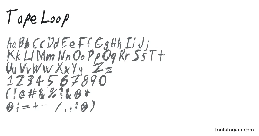 characters of tape loop font, letter of tape loop font, alphabet of  tape loop font